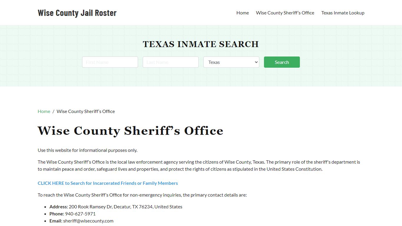 Wise County Sheriff Office, TX, Arrest Warrants Search