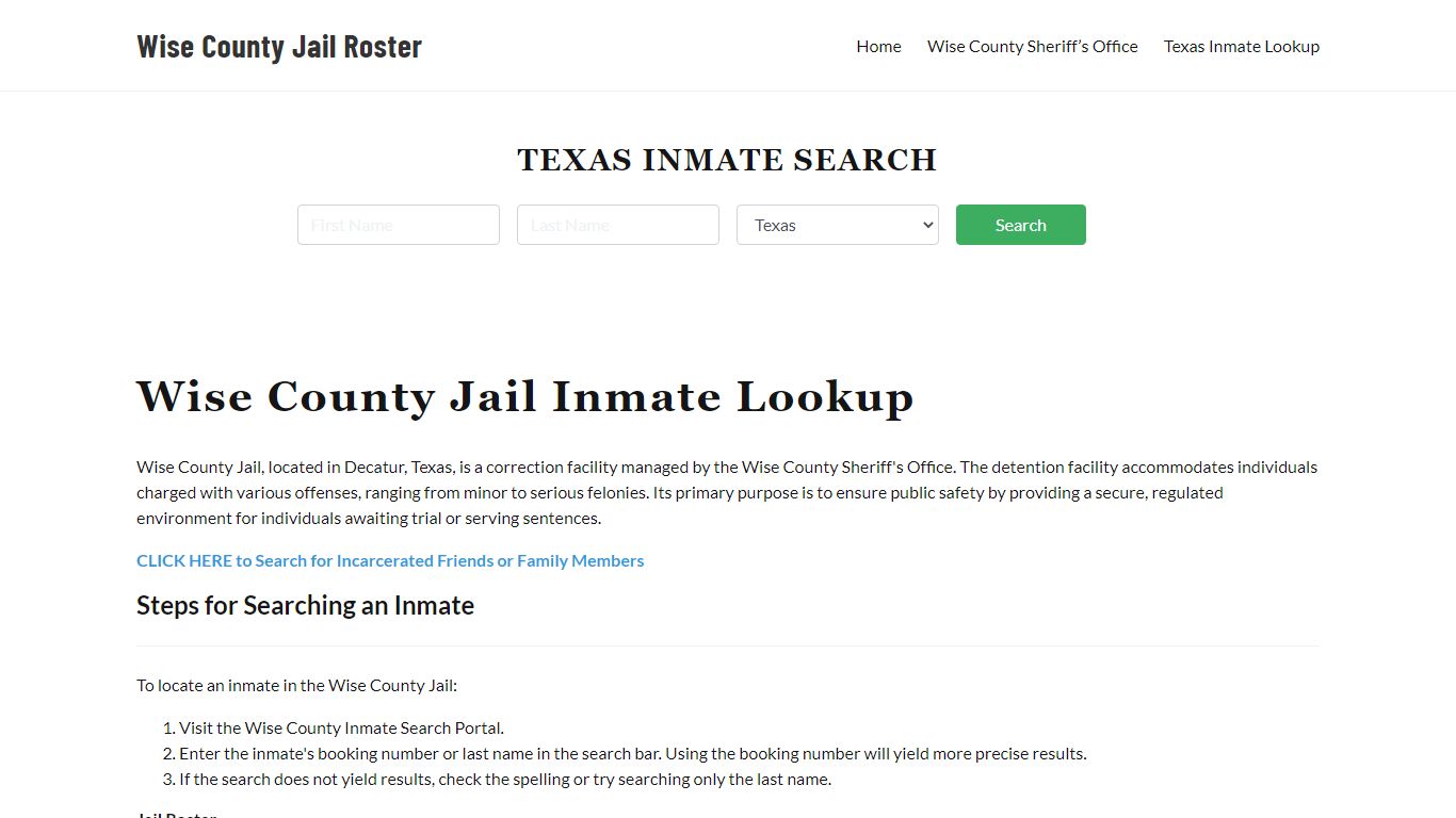 Wise County Jail Roster Lookup, TX, Inmate Search